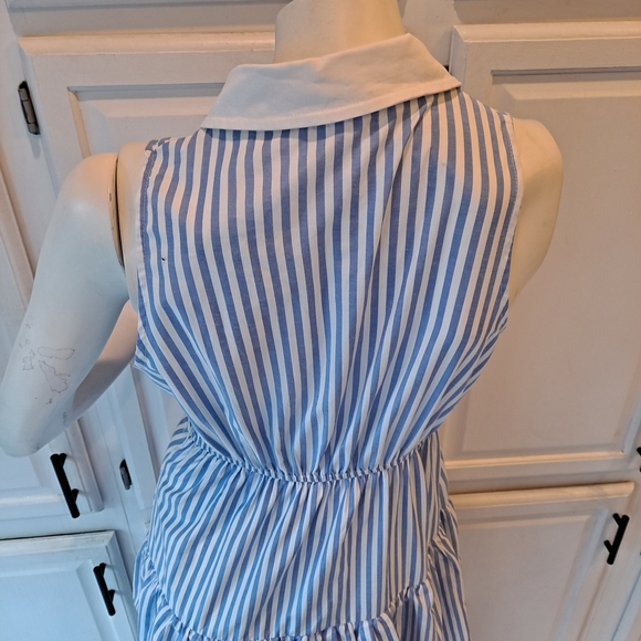 Vestique Blue and White Striped Collared Button Up Maxi Dress - Picture 7 of 10